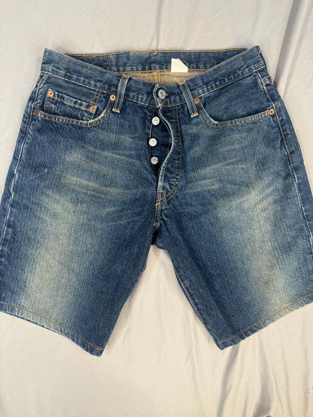 Levi's 501 Original Fit Denim Shorts Size 32 Distressed Blue